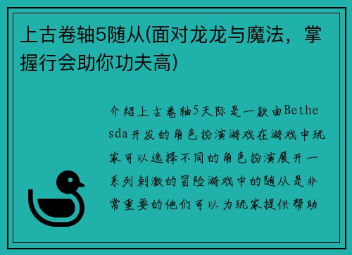 上古卷轴5随从(面对龙龙与魔法，掌握行会助你功夫高)